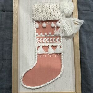 Coral and White Christmas Stocking Art Print